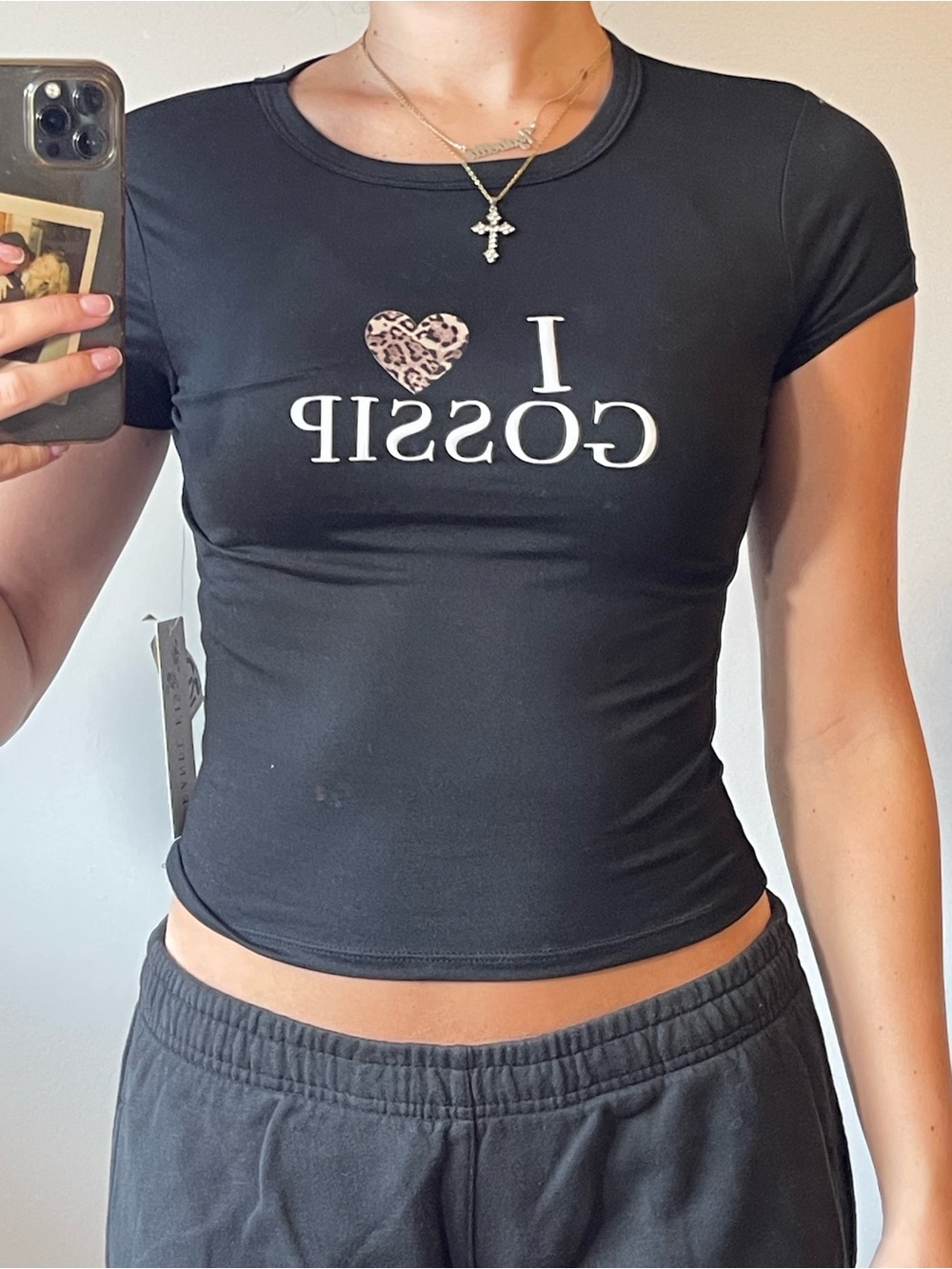 I ♥ GOSSIP Black Graphic Tee - Leopard Heart